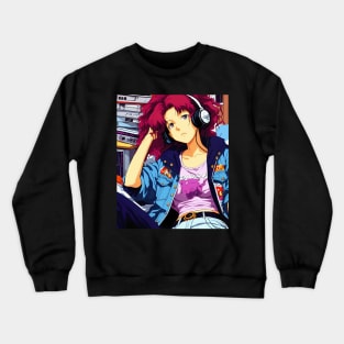 Lofi Hip hop Music - anime lofi girl  vibe aesthetic Anime 80s Crewneck Sweatshirt
